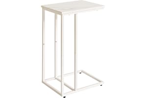 AIBIJU Mesa auxiliar C, mesita de noche blanca, escritorio para laptop, 16x12x25 pulgadas, mármol sintético YD-TM051W