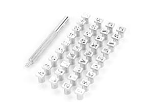 HEEPDD Strumenti per timbratura in pelle, 36 pezzi punzoni alfabeto in acciaio legato e kit timbro numerico con impugnatura antiscivolo per borse in pelle borse scarpe cintura portafoglio(6mm)