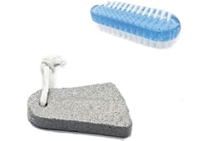 GUJCO Nail Clean Brush & Pumice Stone Cleaning Scrubbing Brushes (2pcs) Durable Strong Bristles Ergonomic Handle Double Sided Finger Brush Cleaning from Fingernails and Toenails