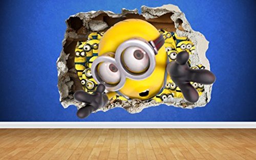 Minions smashed wall 3d style despicable me wall sticker kids childrens bedroom vinyl art (Large: 80cm x 58cm)