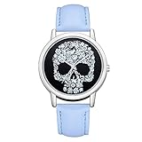 Uhren Damen Luxuriös Mode Lederband Armbanduhr analoge Quarz Runde Armbanduhr Uhren Fashion Diamond Sportuhr Lederarmband Watch Schädel Muster Klassisch Uhr,YpingLonk