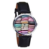 Damen Armbanduhr Makronen Macaron Analog Quarz silber bunt schwarz