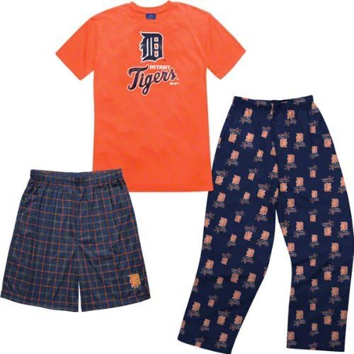 Mlb Licensed Detroit Tigers Youth Adidas T - Shirt Boxer & Pant 3 Piece Sleep Set Large (14 - 16) - Navy/ Orange