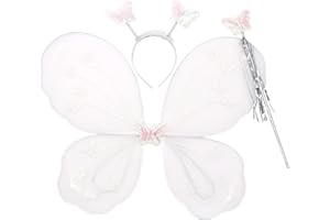 Anguxer 3 sztuki skrzydła wróżki, kostium wróżki dla dzieci, skrzydła wróżki, skrzydła wróżki z różdżką (białe)