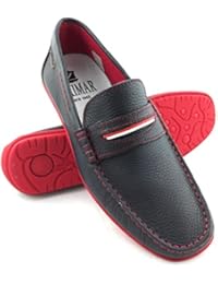 Zerimar Zapato para caballeros náutico de piel de primera calidad con suela de goma flexible Color azul marino