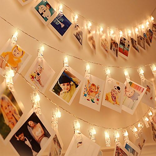 Photo Clip String Light (19.7ft/6m) Battery Operated LED 30 Clips Fairy String Lights for Hanging Pictures, Cards, Artwork, House Bedroom Decorations(Warm White)