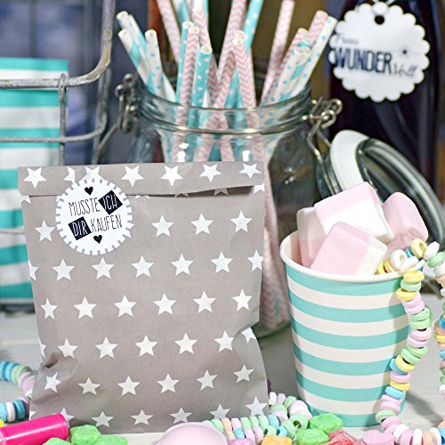 25 Papiertüten – taupe, weiße Sterne – / Geschenktüten / Candy Paper Bags - 5