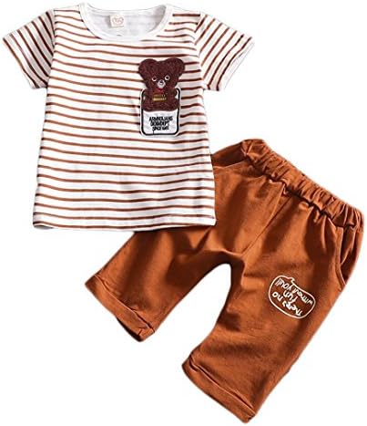 CHshe Baby Kids Cartoon Clothing Set, 2Pcs Newborn Toddler Boys ARMNUIJANS DENMDEPT SINCE1981" Striped Bear Tee Top+Letter Print Pant Outfit For 1-6 Years (Brown, 4-5T)