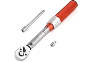 BINGCOBBER Clé Dynamométrique 1/4" (5-25 Nm) réglable à 90 dents Clé à Cliquet 1/4 Précision±3%