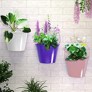 Story@Home Bucket Planter Set of 3 Railing Planter, Planter Stand, Hanging Planter, Planter Tray