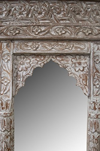 Orientalischer Indischer Marokkanischer massiv Holz Spiegel Wandspiegel Abbya Weiss 100x90cm - 2