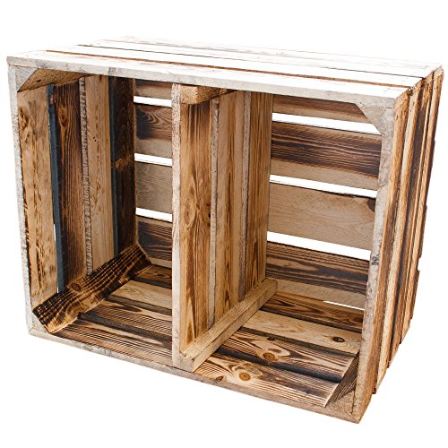 NEUE geflammte Obstkiste als Schuh- und CD/Bücherregal – stapelbar mit Zwischenbrett, hochkant +++ Natur +++ von Kontorei® - 2