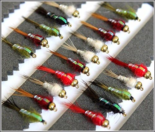 25 Trout Fly Fishing Flies Flash back NYMPH BUZZER Hooks Random 102