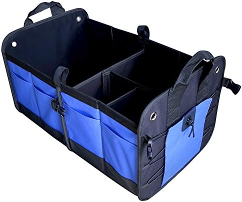Car Storage Organizer, MKQPOWER Premium Car Trunk Container, Best for SUV, Vehicle, Truck, Auto, Home &amp; Garage Heavy Duty Durable Construction Non-Skid Bottom Come With Bungee Cords Larger(Blue)