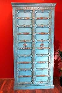 Kleiderschrank, Kolonialstil, Schrank, Kolonial, Antik, Holz, Blau