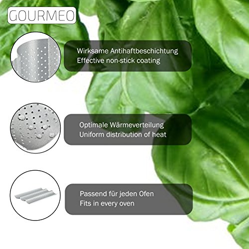 GOURMEO Baguette-Backblech / Baguetteform / Baguetteblech 38,5 x 28 cm für 3 Baguettes mit Antihaftbeschichtung in Silbergrau – mit 2 Jahren Zufriedenheitsgarantie - 2