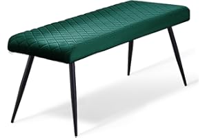 AINPECCA Velvet Padded Dining Bench, Vintage Cushioned Long Bench Lounge for Kitchen & Hallway, Dinner Stool with Metal Legs (Green, 130cm Length)