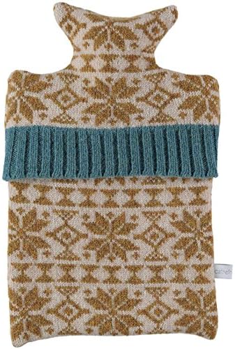 Designer Oat &amp; Gold Fair Isle Pure Lambswool Knitted 2L PVC Hot Water Bottle