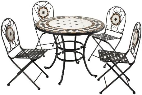 Humber Imports "Roma" 5 Piece Mosaic Tile &amp; Powder Coated Steel Outdoor Garden Patio Dining Set Table &amp; 4 Chairs