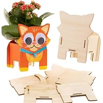 Baker Ross Katzen-Holzblumentopf Bastelset, 3 Stück - Zum Bemalen & Dekorieren, 13,5x16x10 Cm, Für Kinder