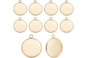 Beebeecraft 1 boîte de 20 pendentifs Cabochons de 25mm en Plaqué Or Véritable 24 carats 304 plateaux Ronds Vierges en Acier Inoxydable pour la Fabrication de Bijoux