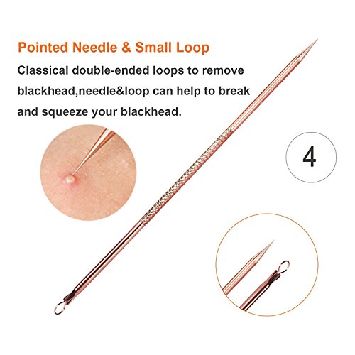 Cookey Blackhead Remover Kit, Comedone Extractor Tool, Anti-mikrobielle Doppelseitige 4 Stücke, Behandlung für Verunstaltung, Whitehead Popping, Zit Entfernen für Risiko Freie Nase (Golden) - 5