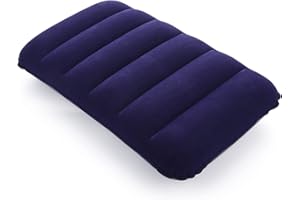 Idocolors Almohadas de Camping Hinchables Flocada Almohada de Viaje Cojín de Aire para Senderismo, Automóvil, Oficina, Avión, Azul 43x26 cm