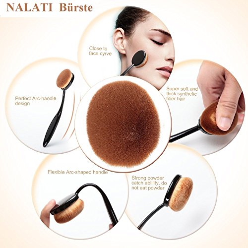 NALATI 10 Stücke Profi Pinselset Kosmetische BB Creme Foundation Puder Make-up Pinsel Sets für Eyeliner Gesicht Bürste Weiche Multifunktionelle Zahnbürsten Oval Pinsel - 4