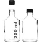 Afracam 200 ml Yassı Şeffaf Cold Brew Şişesi Plastik Siyah Kapaklı 200 cc Soğuk Kahve Cam Şişe 2 Adet
