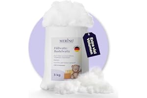 Merino® - Füllwatte 3 Kg Beutel - Füllmaterial Watte aus 100% Polyester - Hochwertige Füllwatte für Kuscheltiere - Bastelwatte formbeständig und extra flauschig - Kissenfüllung extra ergiebig