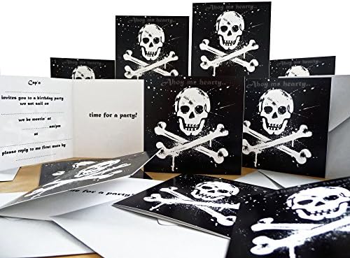 Special offer! 10 x Pack Pirate party invites. Grey envelopes