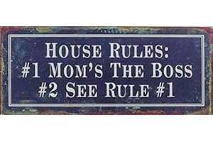 1ART1 Humour House Rules, 1 Mom's The Boss 2 See Rule 1 Poster Plaque En Métal 31x13 cm