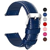 Fullmosa Uhrenarmband 22mm Leder Blau in 7 Farben, Echtes Kalbsleder Uhrarmband für Mann Damen Bambus Muster Lederarmband mit Edelstahl Metall Schließe 22mm,Dunkelblau