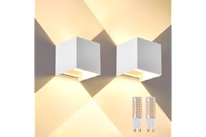 wisdom line Aplique Pared LED Exterior Interior IP65, 3000K Luz Cálida, G9 Reemplazable, Moderno, de Aluminio, Ángulo Ajustable 120°-2 Piezas Blanco