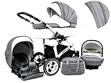 Kinderwagen whitelux, 3 in 1- Set Wanne Buggy Babyschale karbon grau