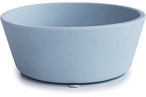 ‎MUSHIE Mushie Silikonowa miska z przyssawką, antypoślizgowa przyssawka dla niemowląt i małych dzieci, materiał: silikon klasy spożywczej, nadaje się do zmywarki i kuchenki mikrofalowej (pudrowy niebieski)