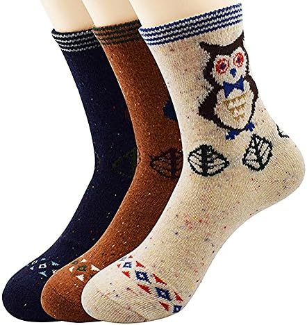 Women Warm Wool Crew Socks 3 Pairs With Various Fashion Printing