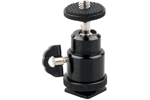 HWAMART 1/4" Mini 360° Swivel Ball Head Camera Flash Hot Shoe Adapter Ball Head Tripod Head Mount for DSLR Camera with 1/4" Thread Screw