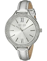 So y Co para mujer de Nueva York reloj infantil de cuarzo con diseño de rayas de plateado esfera analógica y plateado correa de piel 5089,1
