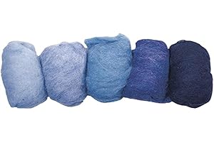 Rayher 5363400, pura lana vergine, screziato, vello, 5 colori a 20 G, blu toni