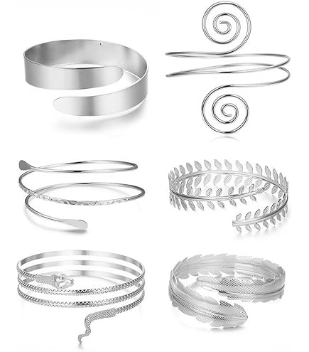 2 Bracciali A Spirale Regolabili Per Braccio Superiore - Gioielli Minimal In Lega Di Zinco, Color Argento, Per Donne