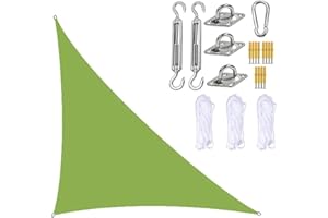 BXFUL Garden Sail Canopy, Triangle Sun Sail Shade with Fixing Kit, 3 Ropes, Waterproof, UV Block, Right Angle Garden Shade Sails Sunshade Awnings for Outdoor Patios (Green,5m x 5m x 7m)