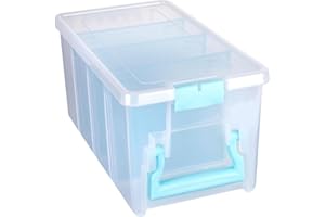 ArtBin Semi Satchel with Removable Dividers, Portable Art & Craft Organizer with Handle, [1] Plastic Storage Case, Clear with Aqua Accents, Polypropylene