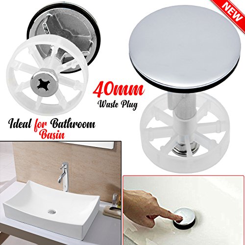 Safekom - 40mm Heavy Chrome Plated Basin Sink Waste Pop-Up Plug Replacement Brass Metal UK
