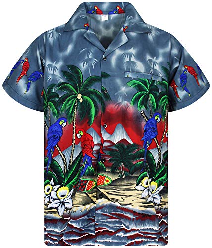 V.H.O. Funky Camisa Hawaiana, Parrot, Grey, 6XL