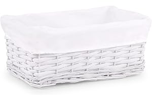 Woodluv Storage Baskets Woven Wicker, Storage Basket for shelves, Baskets to make hampers, Storage Organiser, White - Small