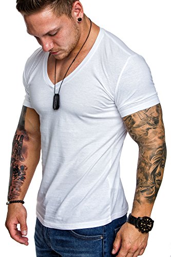 Amaci&Sons Oversize Herren Slim-Fit V-Neck Basic T-Shirt V-Ausschnitt 1-0006 Weiß S Amaci&Sons Oversize Herren Slim-Fit V-Neck Basic T-Shirt V-Ausschnitt 1-0006 Weiß S