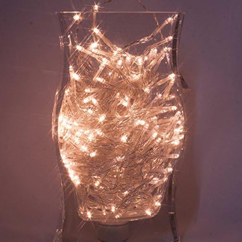 Qbis Battery Fairy Lights with 200 Warm White LEDs on Clear Wire, 15m of Fairy Lights Indoor or Outdoor Battery Christmas Lights, Multifunction and Timer (Transparent Wire, 200 LEDs)