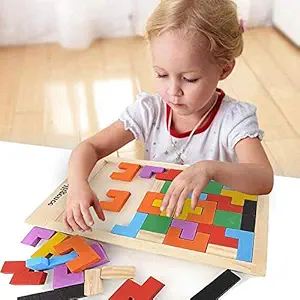 KRIDEZ Mini Travel Puzzles for Kids, Wood Intelligence Brain Games Building Blocks Teasers Educational Toy, Childrens Board Game 40 Pcs Puzzle Indoor | Outdoor Ages 3+ Year Boys Girls (Multicolor)