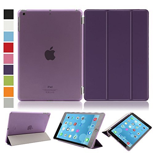 Besmall Neu Ultra Slim Edles iPad Air iPad 5 Hülle - Smart Cover Leder Case Schutz Hülle Tasche + Back Case - inkl. Displayschutzfolie Reinigungstuch Stift mit Multi Ständer Auto Sleep Wake (iPad Air/iPad 5, Farbe:Lila)